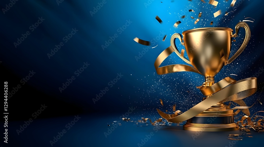 Stunning 3D showcasing a golden trophy with dynamic vibrant ribbons against a backdrop This image represents the concept of business competition achievement