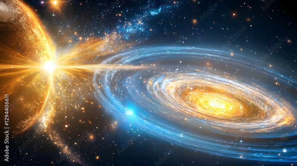 Surreal Intergalactic Voyage with Colorful Swirling Galaxies Merging in a Cosmic Dance Radiant Stars Casting Beams of Light Across the Infinite Universe