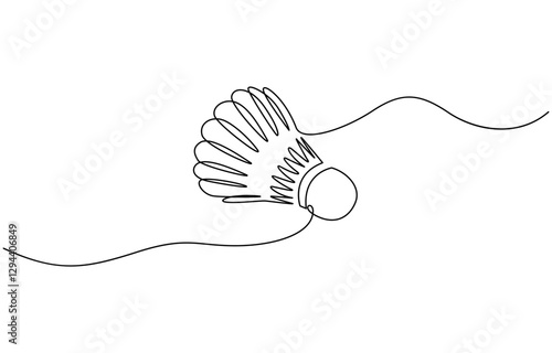 One continuous line illustration of a badminton shuttlecock, Badminton ball one line drawing, Continuous hand drawn sport theme object.
