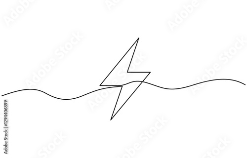 Lightning electric power in continuous one line art drawing, Continuous line electric icon.single line electric vector.electric energy icon drawn one line vector.