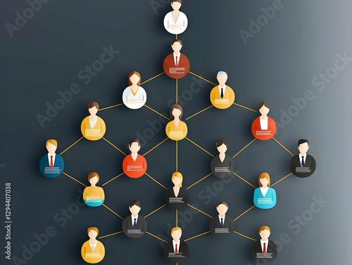 Obraz na płótnie This minimalist corporate hierarchy chart features an elegant gold and black design with sleek icons representing different departments w salonie