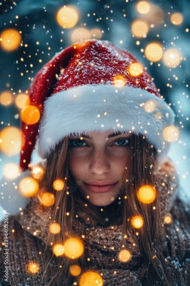 Woman in Santa Hat in Snow Woman in Santa Hat in Snow