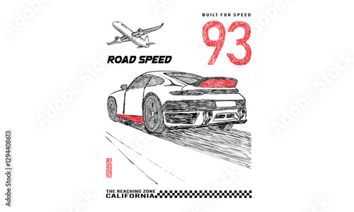 Car print design for t shirt print, poster, sticker, background and other uses. Racing club vector t-shirt print design.