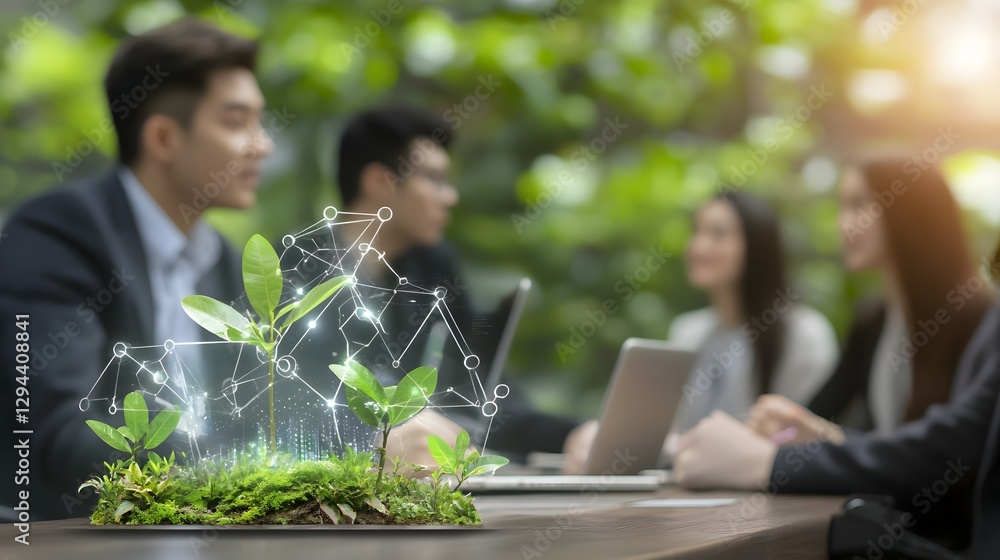 A panel of green technology experts engaged in a dynamic discussion sharing valuable insights on implementing sustainable business practices eco friendly policies