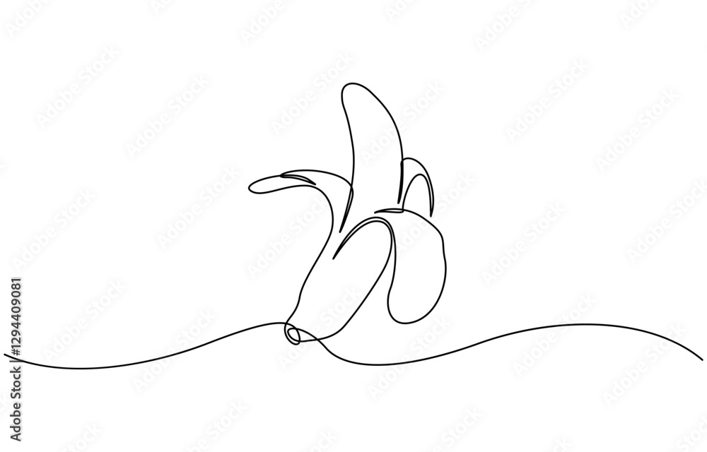 Obraz premium Banana continuous single line art drawing. Banana fruit minimal art style, Peeled banana in continuous line art drawing style. Black line sketch on white background.