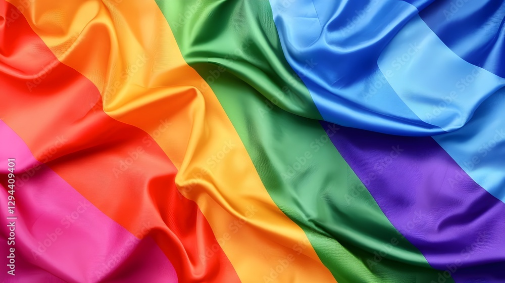 Artfully draped and creased vibrant satin fabric in a saturated rainbow of colors reflecting the spirit of the LGBTQ of unity diversity and self expression