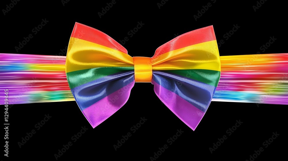 Beautifully crafted rainbow colored bow with a glossy finish each strand flowing seamlessly in a gradient effect perfect for LGBTQ designs and fashion photography
