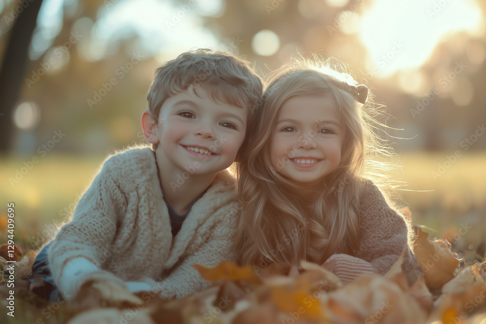 Obraz premium A boy and a girl are enjoying a beautiful sunny day in the park.