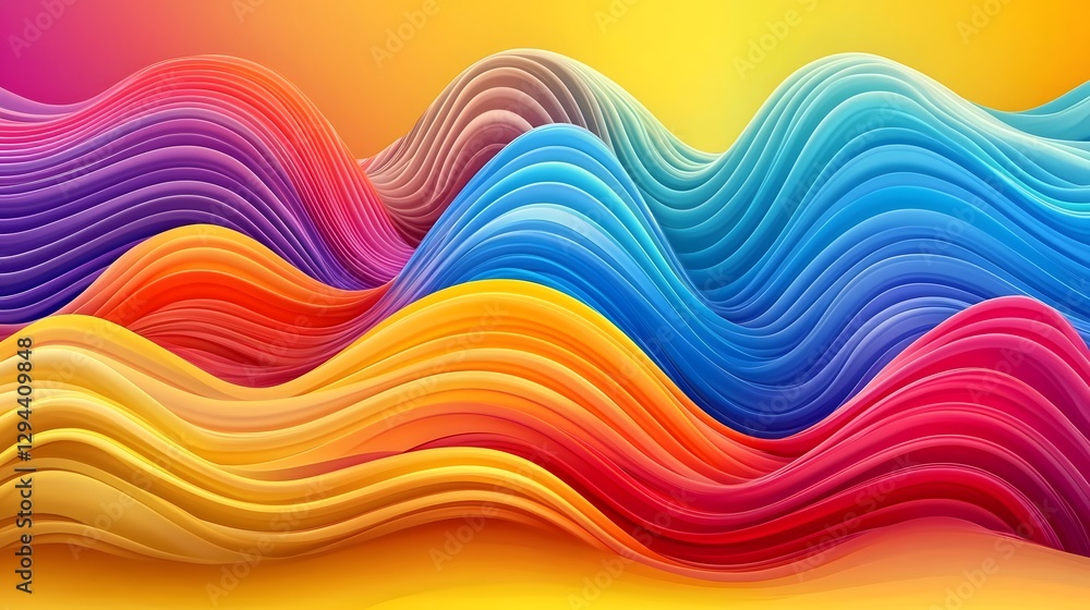 Bright and Vibrant Abstract Depicting Fluid Colorful Rainbow Waves in Smooth Dynamic Movement Representing Themes of Self Expression in a Visually Captivating Way