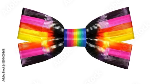 Obraz na płótnie Beautifully crafted rainbow colored bow with a glossy finish each strand flowing seamlessly in a gradient effect perfect for LGBTQ designs and projects w salonie