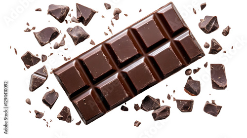 Photo - Dark Chocolate Bar and Chocolate Chunks on Black Background