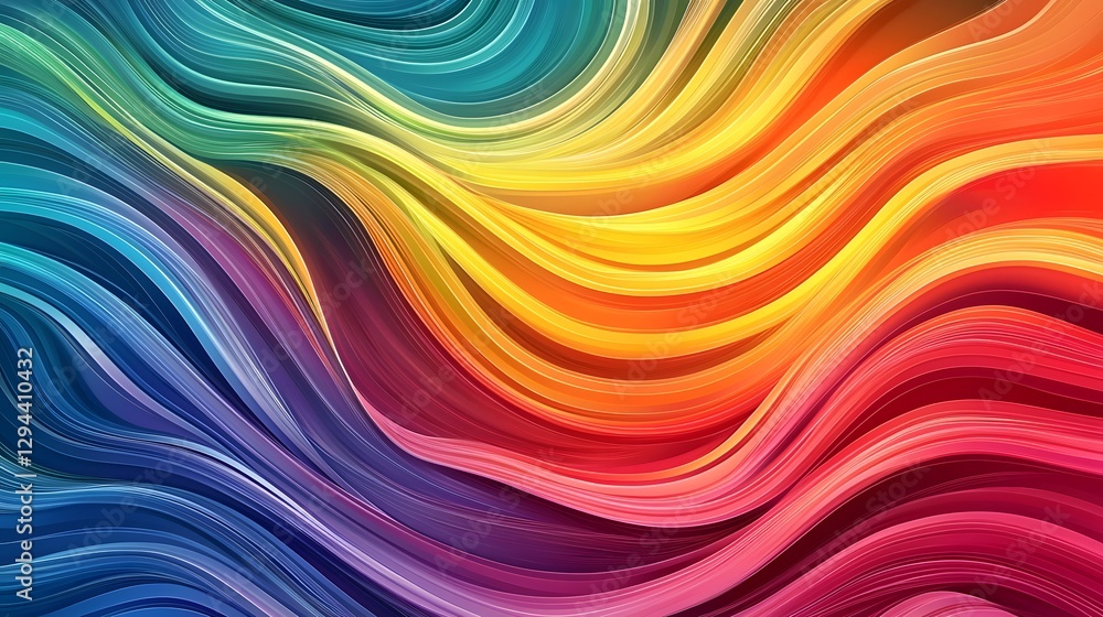 Captivating and modern digital featuring a seamless gradient of colorful fluid wave like lines that create a vibrant harmonious and eye catching rainbow inspired background design
