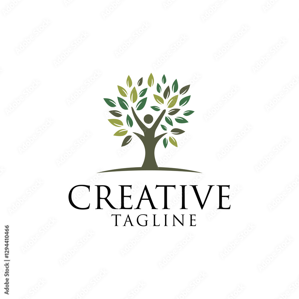 Obraz premium vector tree and human logo