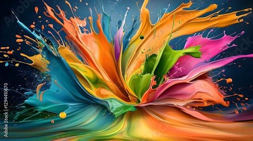 Obraz na płótnie Captivating Multicolor Swirls in Dynamic Digital Painting with Vibrant Textured Splashes This high energy abstract artwork features a striking composition of bold w salonie