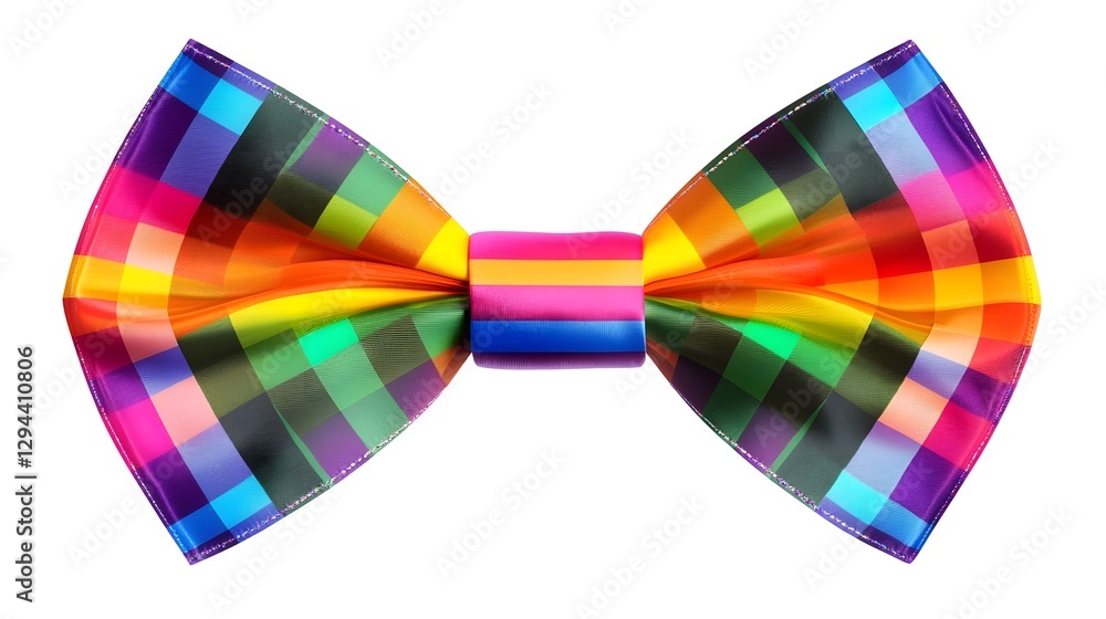 Charming and Festive Rainbow Bow with Polished Satin Finish Elegantly Looped on Transparent Background Ideal for Creative and Celebratory Themes