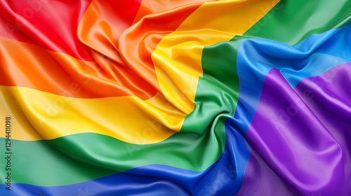 Obraz na płótnie Close up image of a textured multicolored rainbow pride flag with gentle folds and shadows adding depth and dimension The vibrant soft fabric represents the strength inclusivity w salonie