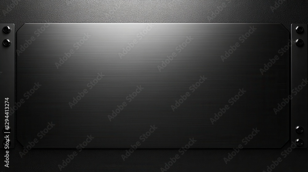 Sleek Brushed Metal Surface with Mounting Hardware in Dark Background