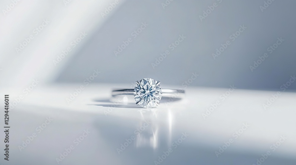 A diamond ring placed on a white surface, suitable for jewelry, luxury, and engagement - related visual concepts. A diamond ring placed on a white surface, suitable for jewelry, luxury, and engagement - related visual concepts.