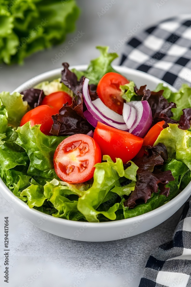 Fresh Green Salad with Cherry Tomatoes and Red Onion Fresh Green Salad with Cherry Tomatoes and Red Onion