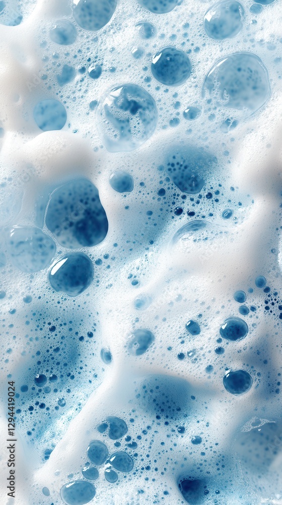 Close-Up of Cleaning Foam with Blue Bubbles, Freshness and Purity Close-Up of Cleaning Foam with Blue Bubbles, Freshness and Purity