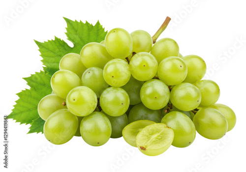 Isolated Bunch of Green Grapes with Halved Grape
