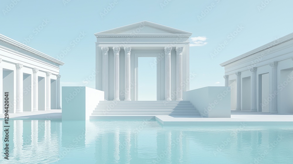 Obraz premium White Ancient Temple Complex Reflecting in Water