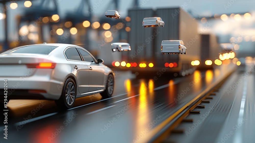 Fototapeta premium Logistics Security Officer Monitoring Real-Time AI-Powered Dashboard Analytics for Optimizing Safety, and Mitigating Risks in Commercial Facilities