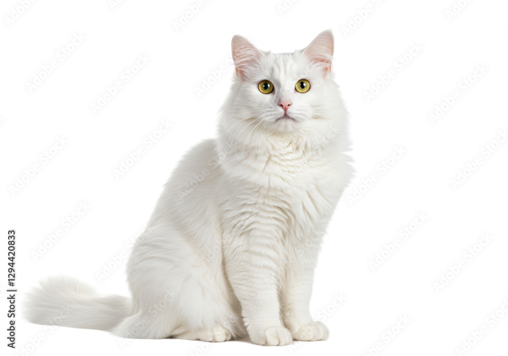 Fototapeta premium Isolated Elegant White Cat with Golden Eyes