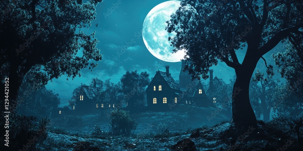 Fototapeta premium Creepy Castle at Full Moon