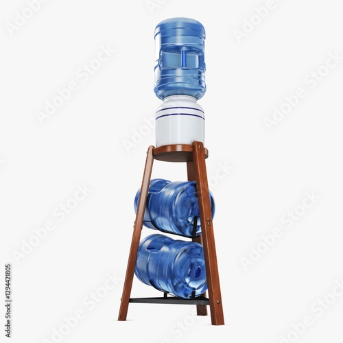 Illustration 3D Water Dispenser And Storage Rack Container Design