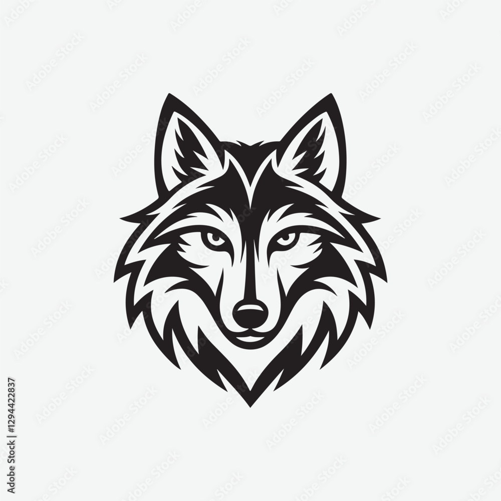 Obraz premium Download a high-quality wolf face vector silhouette with clean, sharp lines in black and white. Perfect for logos, tattoos, decals, and digital designs.