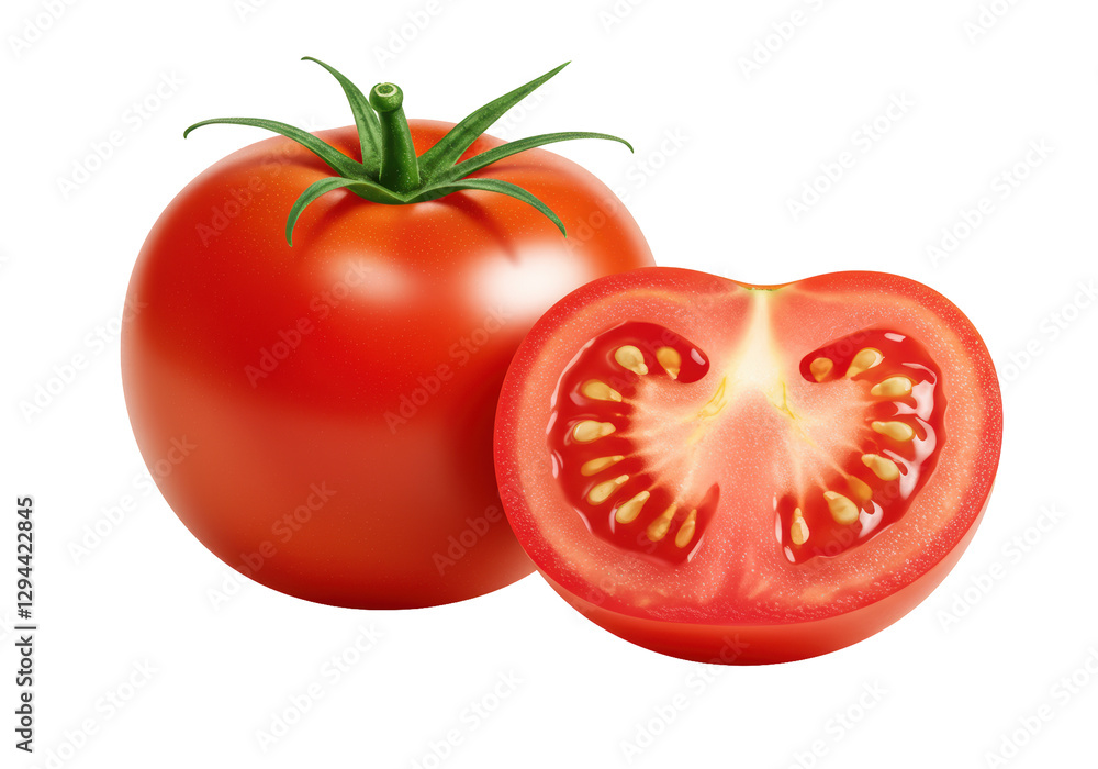 Isolated Close-up of Fresh Tomato and Tomato Slice Isolated Close-up of Fresh Tomato and Tomato Slice