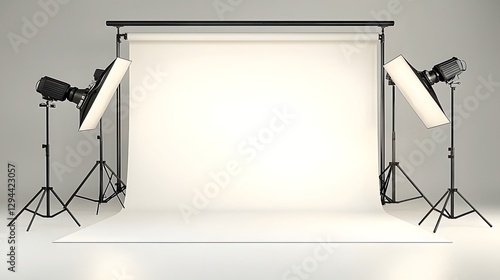 Obraz na płótnie Sophisticated High End Professional Photography Studio Setup Featuring a Seamless White Backdrop Strategically Placed Softbox Lighting w salonie