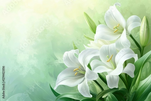 Wallpaper Mural Lillies. White Easter Lily Flowers Blooming in a Sunny Garden Torontodigital.ca