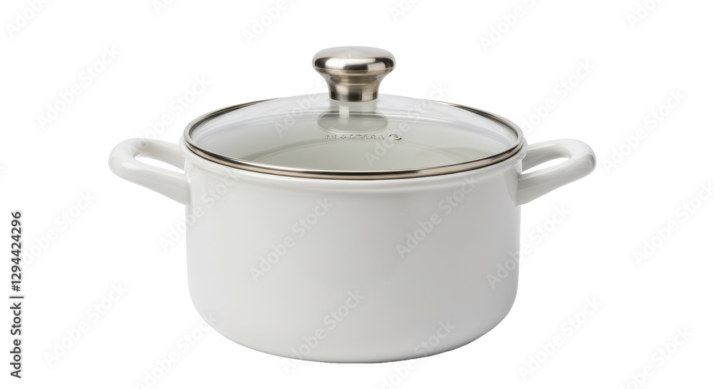 Isolated White Enamel Cooking Pot with Glass Lid Isolated White Enamel Cooking Pot with Glass Lid