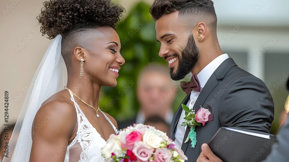 Tender Emotional Moment as Newlywed Couple Exchanges Vows and Wedding Rings Overflowing with Happiness and Pride on Their Special Day