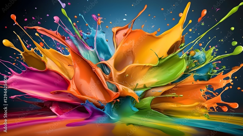 Vibrant abstract expressionist inspired background with dynamic paint splashes smooth color transitions