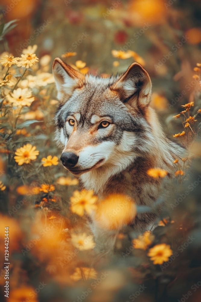 Fototapeta premium Wolf in flower field