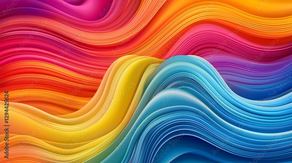 Vibrant abstract rainbow wave background with smooth flowing curves and a dynamic energetic composition that symbolizes LGBTQ pride diversity and inclusivity The colorful