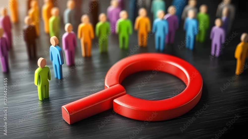 Vibrant and Colorful Figurines Strategically Arranged in a Circular Formation Surrounding a Bold Red Horseshoe Magnet Symbolizing the Concepts of Customer Attraction Core Business Strategies