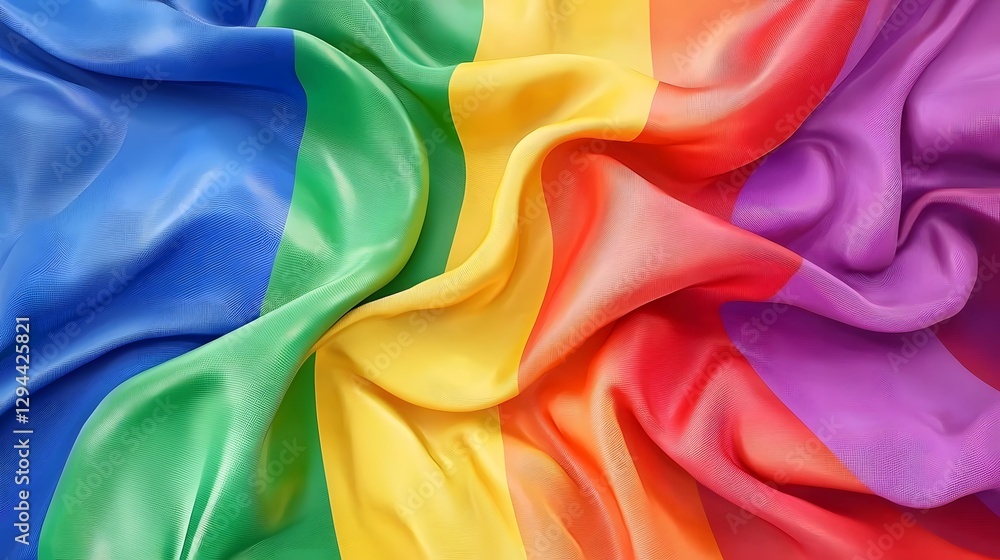 Vibrant and Colorful LGBTQ Pride Flag with Fabric Folds and Dynamic Lighting Enhancing the Depth and Texture Representing Love Diversity and LGBTQ Rights