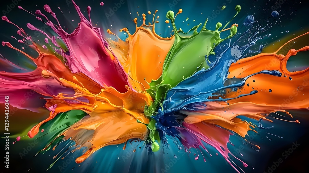 Vibrant and dynamic abstract background with bold multicolored paint splashes fluidly blending together creating a mesmerizing and energetic digital wallpaper design