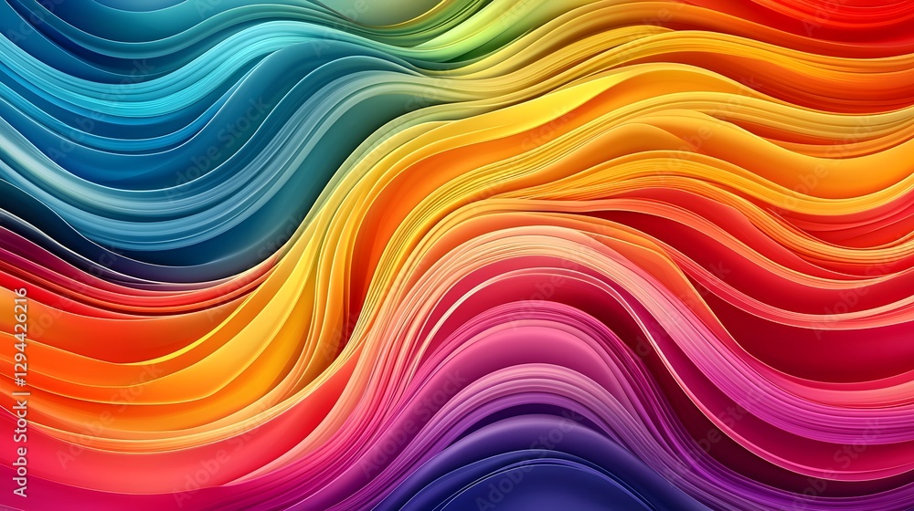 Vibrant and dynamic abstract design featuring a mesmerizing flow of rainbow colored waves with smooth elegant gradients blending seamlessly together