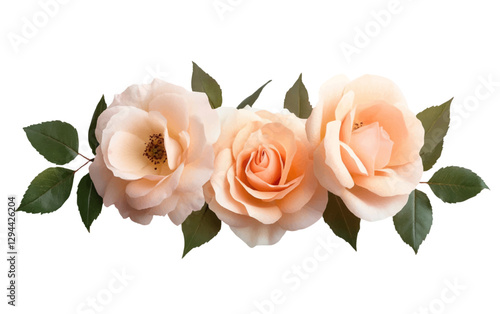 A vector beautiful and elegant watercolor rose, featuring peach-colored roses in various sizes, delicately painted with soft brushstrokes