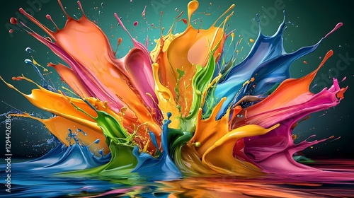 Vibrant and Dynamic Abstract Paint Splashes Forming Mesmerizing Fluid Blending Background Design