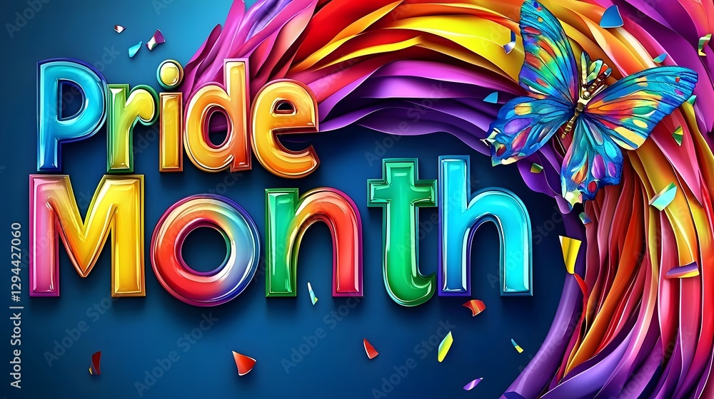 Vibrant and Stylish LGBTQ Pride Month Banner Featuring a Radiant Rainbow Gradient Celebratory Text and Festive Decorative Elements Perfect for Pride Parades Community Events and Awareness Campaigns