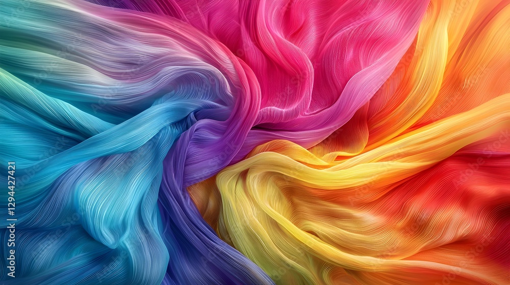 Vibrant dynamic rainbow swirls and patterns create a joyful uplifting background celebrating Pride LGBTQ diversity and unity Glowing accents and modern typography add an energetic
