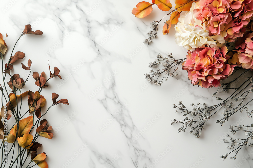 Elegant Floral Arrangement on White Marble – Minimalist Background