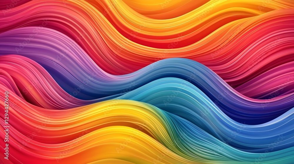 Vibrant Fluid Gradient Waves Colorful Digital Abstract with Seamless Wavy Lines and Harmonious Rainbow Inspired Colors