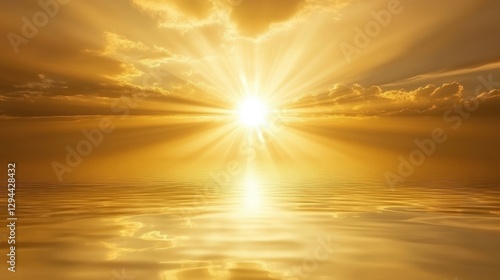 Fototapeta Naklejka Na Ścianę i Meble -  A golden sunbeam reflecting on smooth white sand as the sun sets